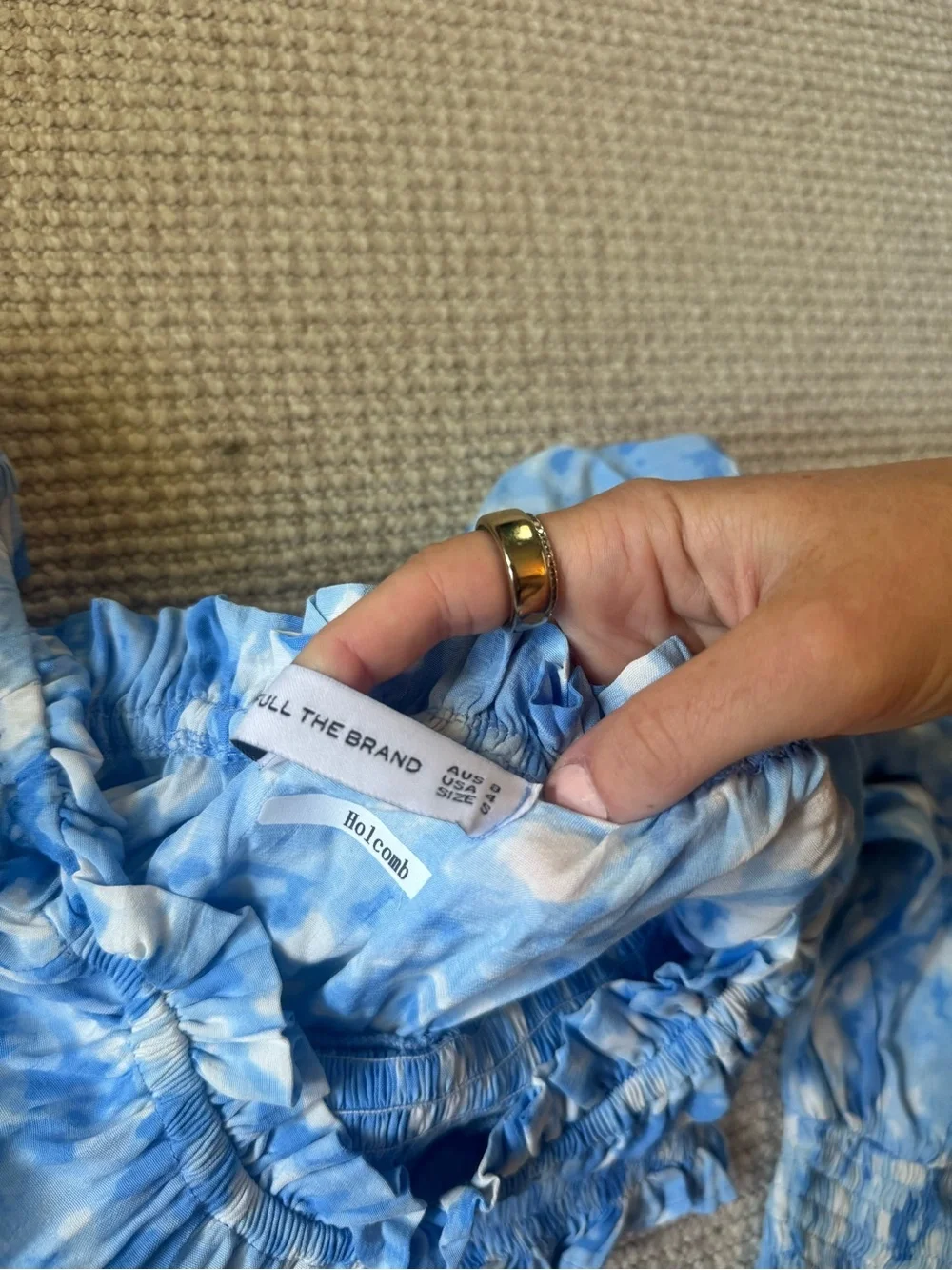 Faithfull the Brand Blue Floral Smocked Puff-Sleeve Crop Blouse
